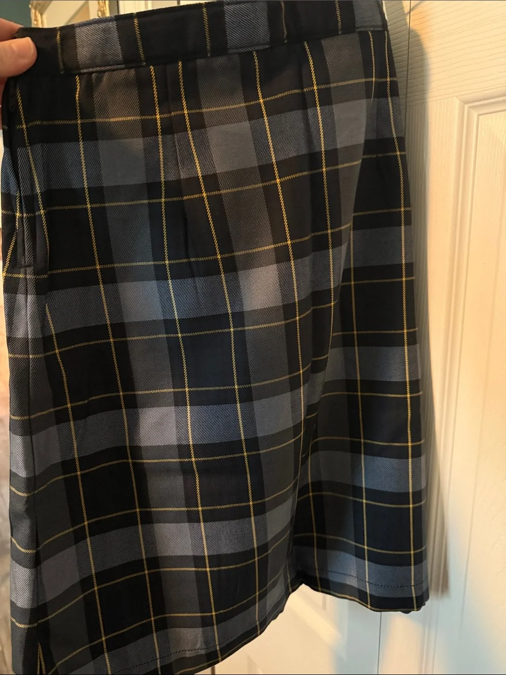 Lands' End Black and Gray Plaid Pleated Mini Skirt